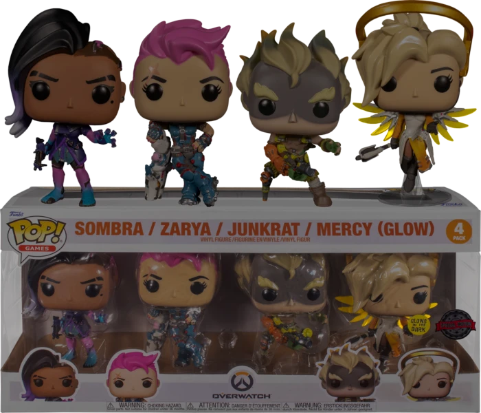 The Amazing Collectables Funko Pop! Overwatch - Sombra, Zarya , Junkrat & Mercy Glow In The Dark - 4-Pack Video Games 4 The Amazing Collectables Funko Pop! Overwatch - Sombra, Zarya , Junkrat & Mercy Glow In The Dark - 4-Pack Video Games