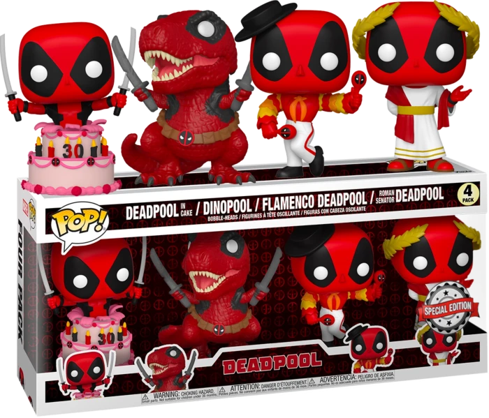 The Amazing Collectables Funko Pop! Deadpool - Deadpool In Cake, Dinopool, Flamenco & Roman Senator 30th Anniversary - 4-Pack Latest Additions 3 The Amazing Collectables Funko Pop! Deadpool - Deadpool In Cake, Dinopool, Flamenco & Roman Senator 30th Anniversary - 4-Pack Latest Additions