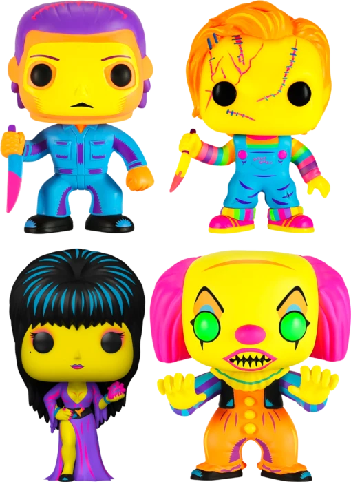 The Amazing Collectables Blacklight ✨ Funko Pop! Horror Classics - Chucky, Elvira, Pennywise & Michael Myers Blacklight - Bundle (Set Of 4) 3 The Amazing Collectables Blacklight ✨ Funko Pop! Horror Classics - Chucky, Elvira, Pennywise & Michael Myers Blacklight - Bundle (Set Of 4)