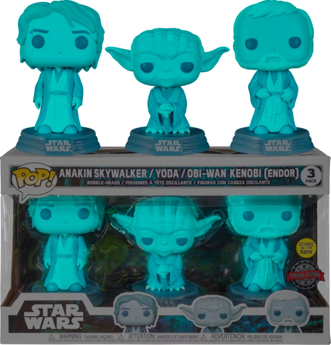 The Amazing Collectables Funko Pop! Star Wars: Across The Galaxy - Anakin Skywalker, Yoda & Obi-Wan Kenobi Endor Force Ghost Glow In The Dark - 3-Pack 3 The Amazing Collectables Funko Pop! Star Wars: Across The Galaxy - Anakin Skywalker, Yoda & Obi-Wan Kenobi Endor Force Ghost Glow In The Dark - 3-Pack